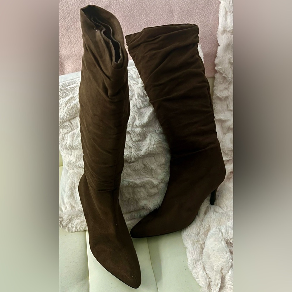 NEW Chadwick's of Boston Brown Faux Suede Scrunch Knee High Boots 11M - Picture 3 of 13